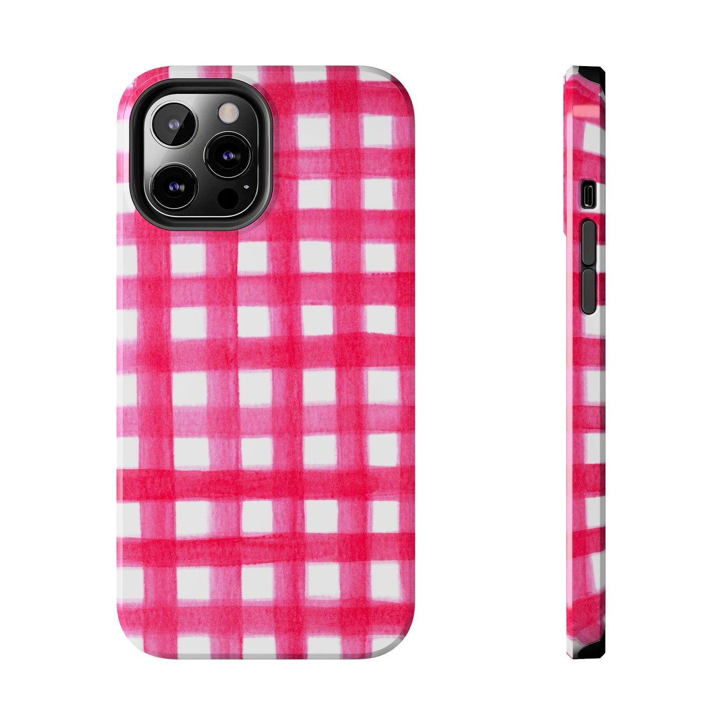 Hot Pink Gingham Watercolor Preppy Tough Phone Case | Various models iPhone 12 Pro Max