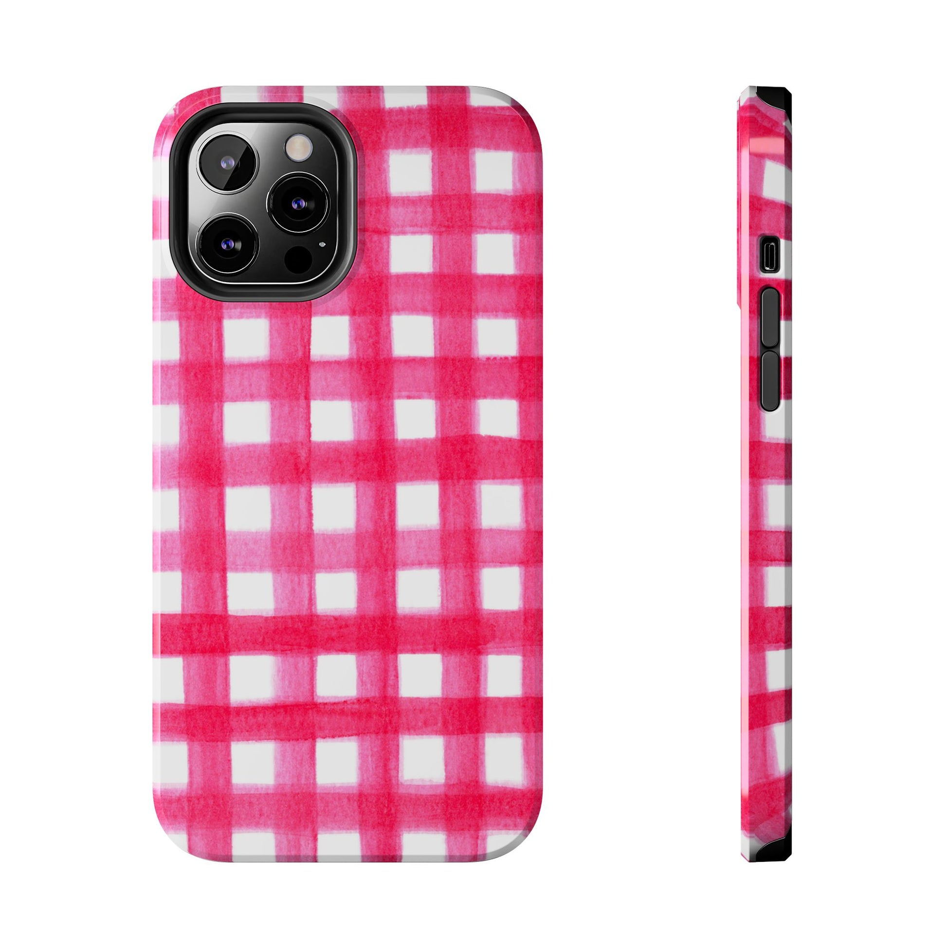 Hot Pink Gingham Watercolor Preppy Tough Phone Case | Various models iPhone 12 Pro Max