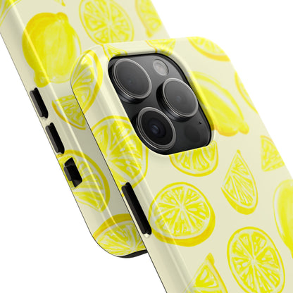 Bright Yellow Lemons Watercolor Illustrated Tossed Pattern Pale Yellow Tough Phone Case | Various Models