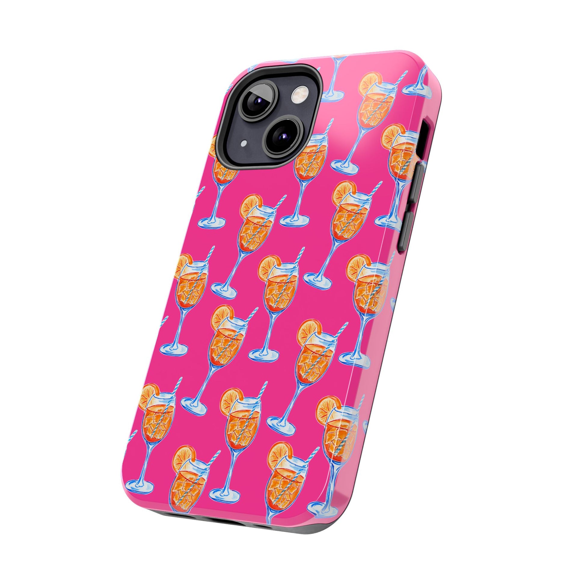 Orange & Blue Aperol Spritz Watercolor Pattern Hot Pink Phone Case | Various Models