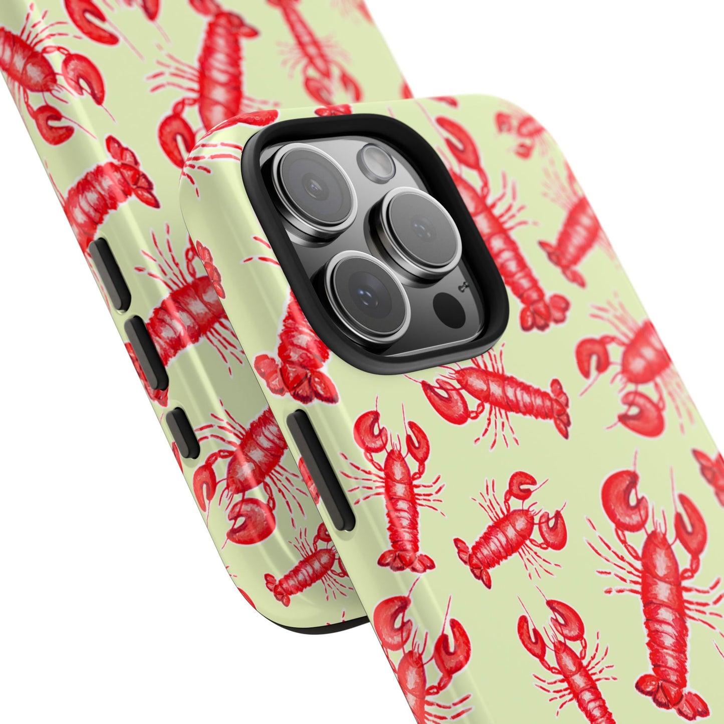 Red Lobster Watercolor Illustrated Tossed Pattern Light Yellow Tough Phone Case | Various Models