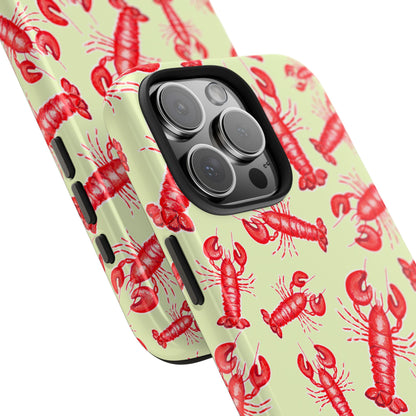 Red Lobster Watercolor Illustrated Tossed Pattern Light Yellow Tough Phone Case | Various Models
