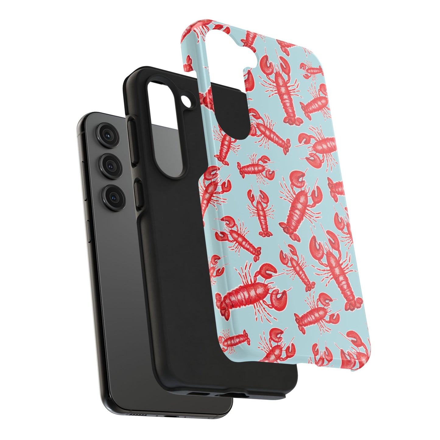Red Lobster Watercolor Illustrated Tossed Pattern Light Blue Tough Phone Case | Various Models