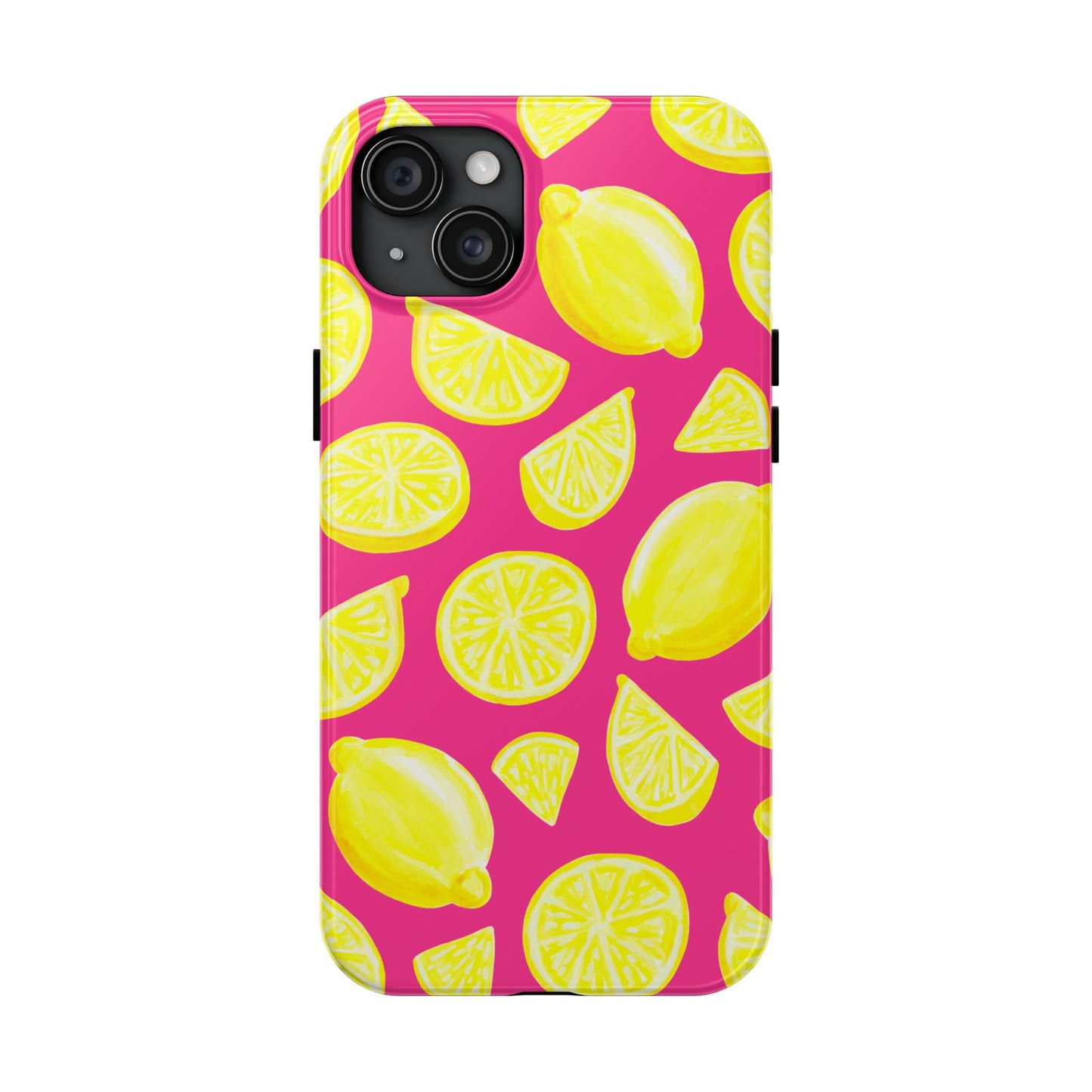 Bright Yellow Lemons Watercolor Illustrated Tossed Pattern Watermelon Pink Tough Phone Case | Various Models