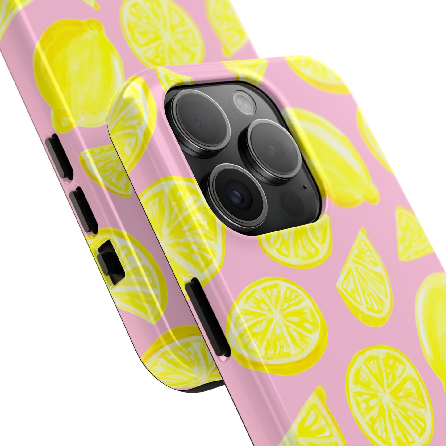 Bright Yellow Lemons Watercolor Illustrated Tossed Pattern Light Pink Tough Phone Case | Various Models