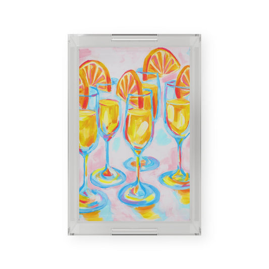 11”x 17” Acrylic Serving Tray Pink & Orange Mimosas