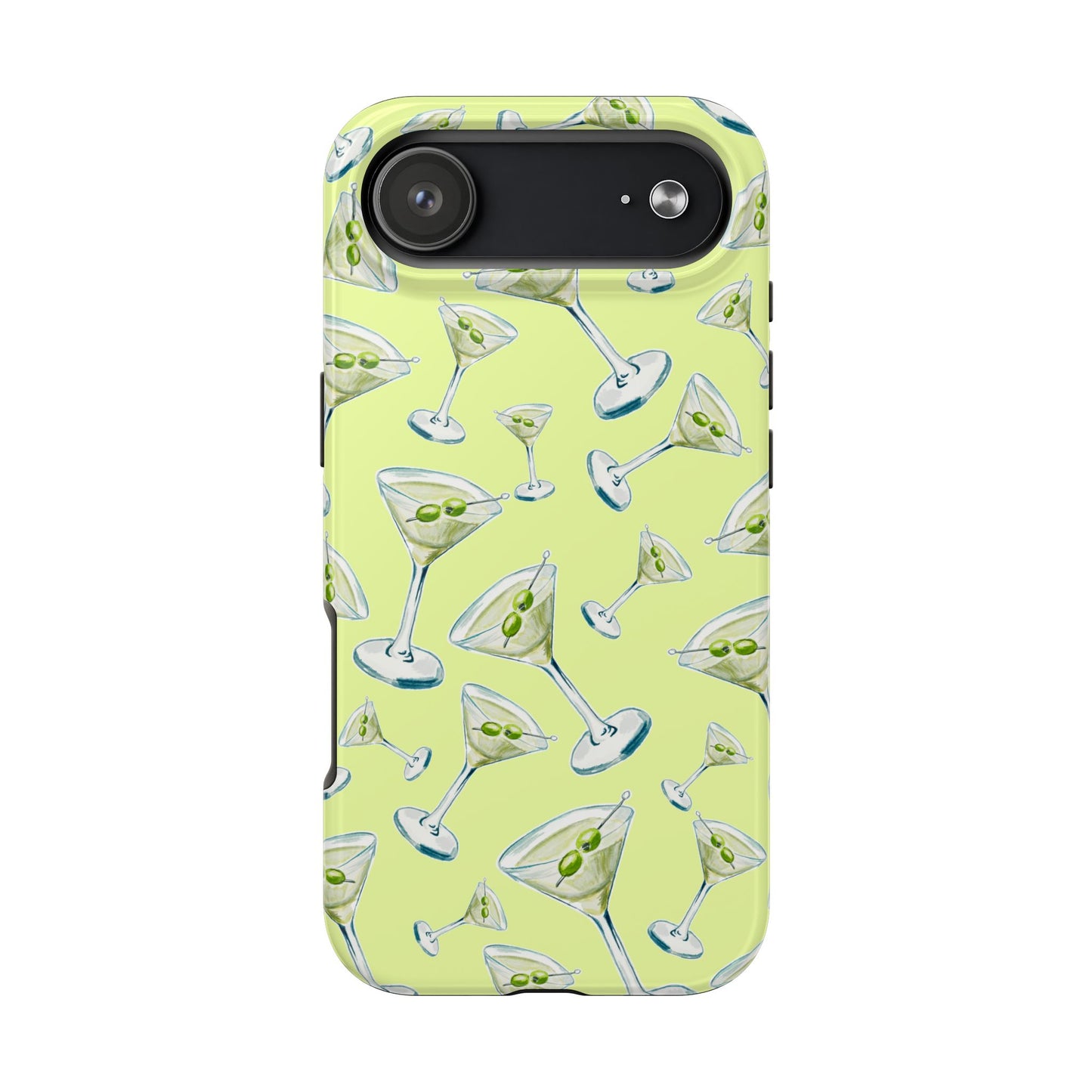 Watercolor Blue and Green Martinis Tossed Illustrated Pattern Yellow Tough Phone Case | Various Models