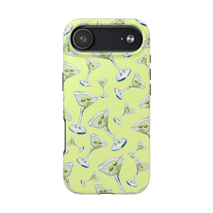 Watercolor Blue and Green Martinis Tossed Illustrated Pattern Yellow Tough Phone Case | Various Models