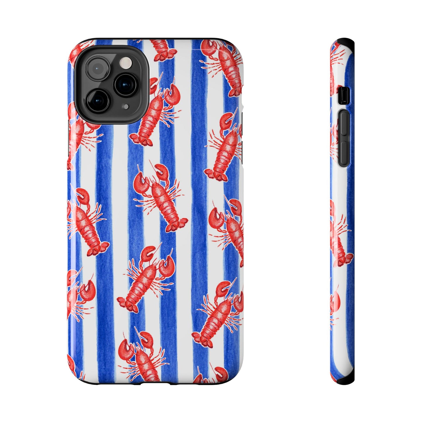 Blue & White Strip Red Lobster Watercolor Patterned Phone Case | Various Models iPhone 11 Pro Max