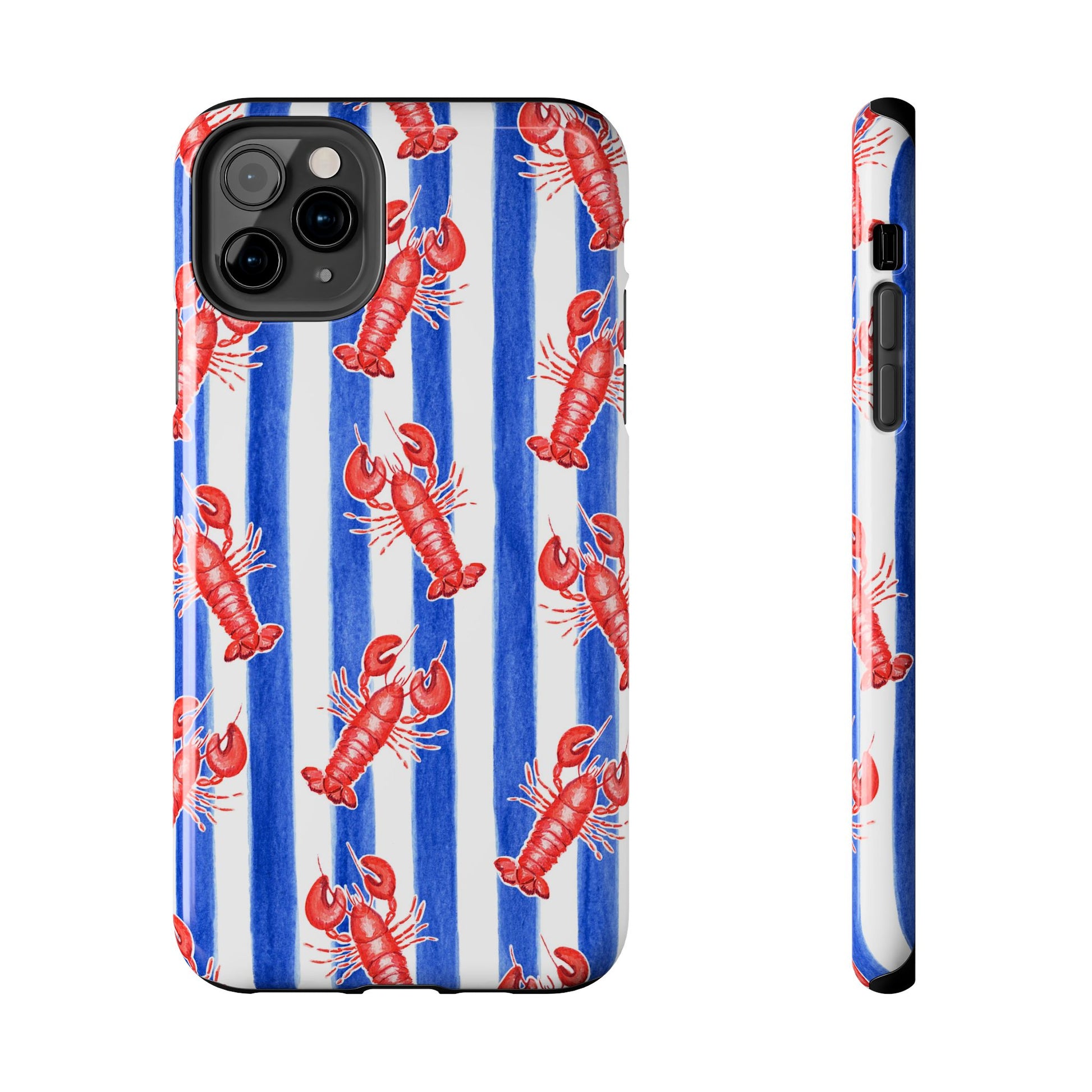 Blue & White Strip Red Lobster Watercolor Patterned Phone Case | Various Models iPhone 11 Pro Max