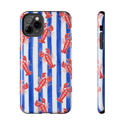 Blue & White Strip Red Lobster Watercolor Patterned Phone Case | Various Models iPhone 11 Pro Max