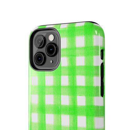 Lime Green Gingham Watercolor Illustrated Tough Phone Case | Various Models Available