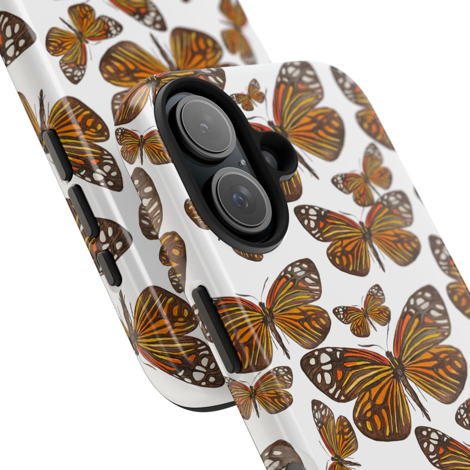 Black & Orange Butterfly Watercolor Illustrated Tossed Pattern Tough Phone Case | Various Models