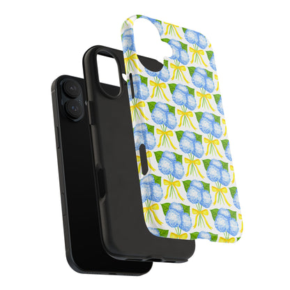 Blue Hydrangea Bouquets with Yellow Bow Ribbon Watercolor Illustrated Patterned Tough Phone Case | Various Models