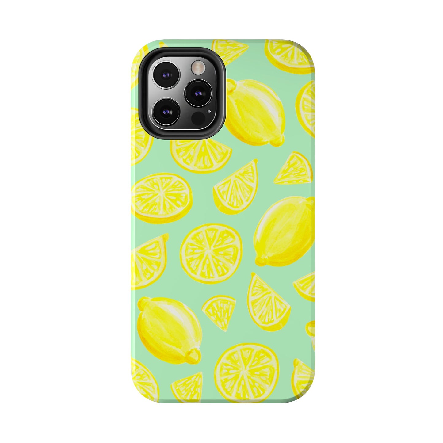 Bright Yellow Lemons Watercolor Illustrated Tossed Pattern Mint Green Tough Phone Case | Various Models