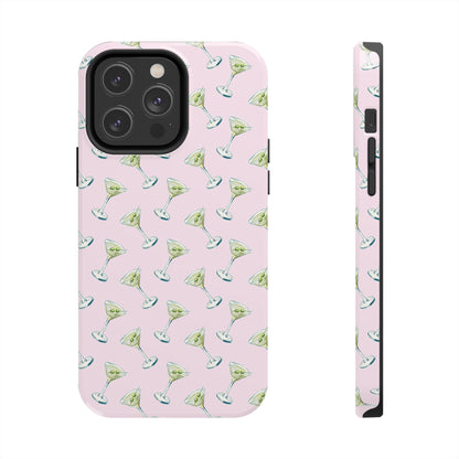 Light Pink Mini Martini Watercolor Illustrated Tossed Pattern Tough Phone Case | Various Models Available iPhone 14 Pro Max