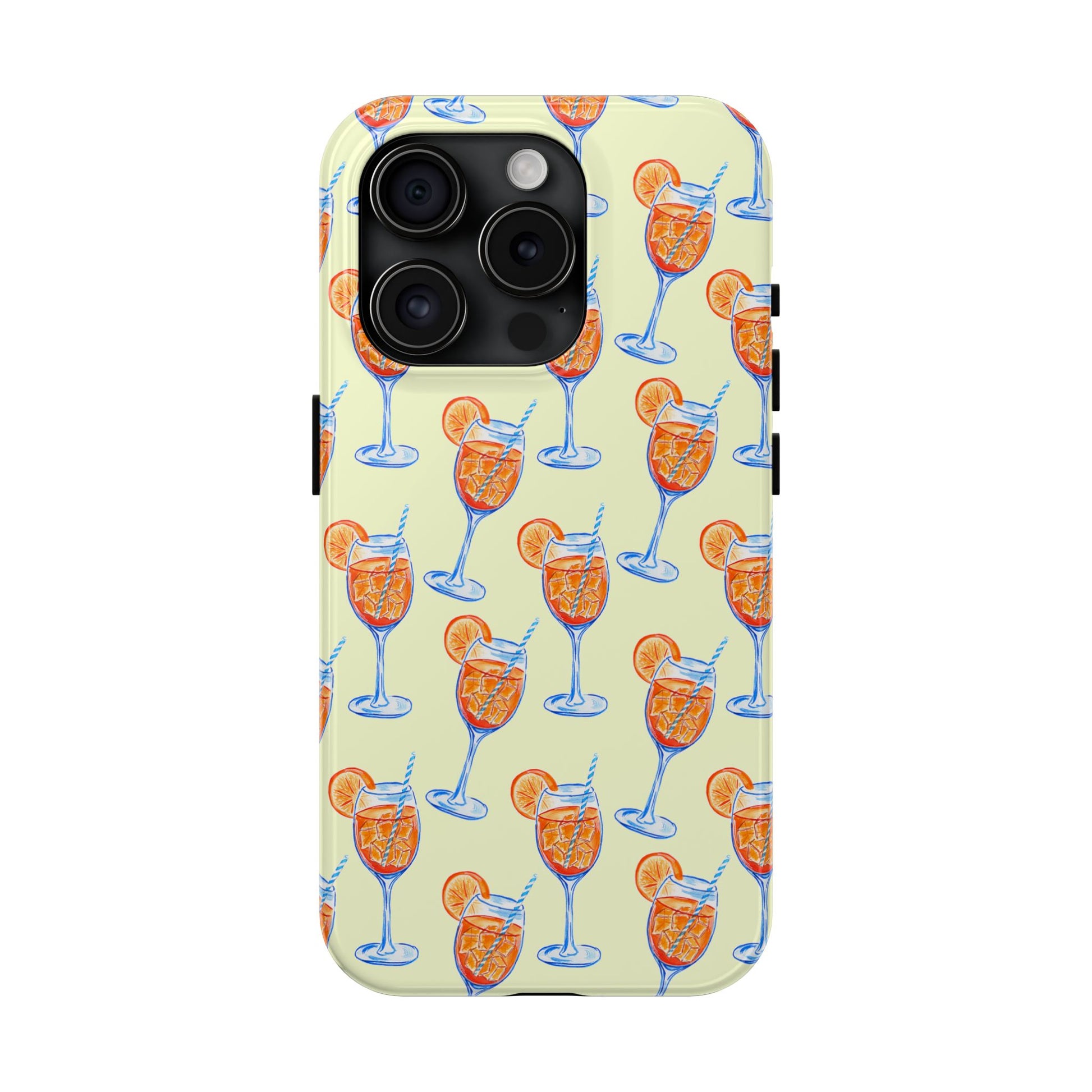 Lemon Yellow Orange & Blue Aperol Spritz Watercolor Patterned Tough Phone Case | Various Models iPhone 15 Pro