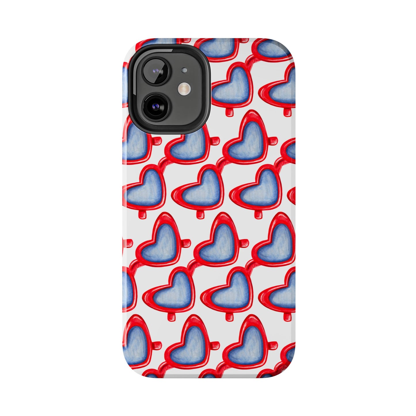 Red Heart Shaped Sunglasses Watercolor Illustrated Tough Phone Case | Various Models