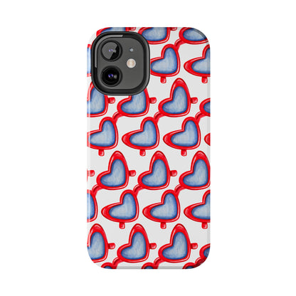 Red Heart Shaped Sunglasses Watercolor Illustrated Tough Phone Case | Various Models