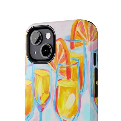 Pink Orange Mimosas Blue Champagne Flutes Abstract Acrylic Tough Phone Case | Various Models