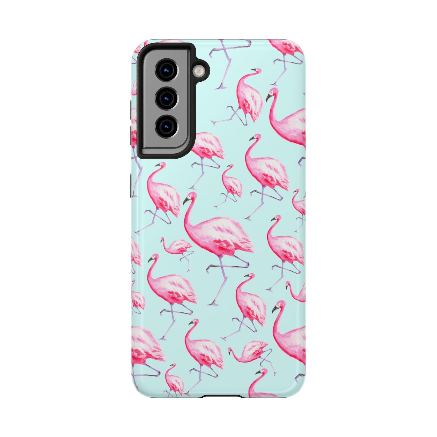 Pink Flamingos Watercolor Illustrated Tossed Pattern Blue Phone Case | Various Models Samsung Galaxy S21