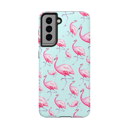 Pink Flamingos Watercolor Illustrated Tossed Pattern Blue Phone Case | Various Models Samsung Galaxy S21