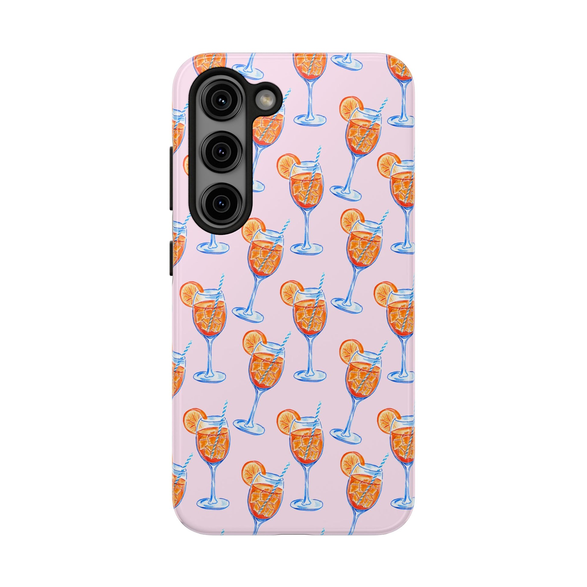 Orange & Blue Aperol Spritz Watercolor Patterned Blush Pink Tough Phone Case | Various Models Samsung Galaxy S23