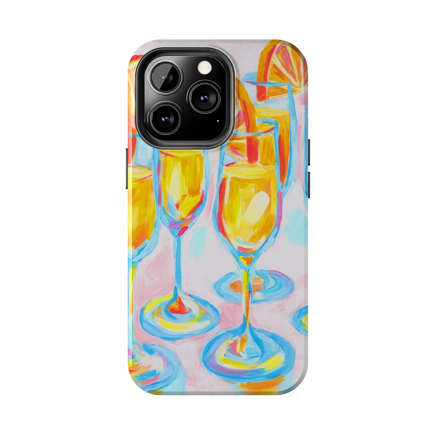 Pink Orange Mimosas Blue Champagne Flutes Abstract Acrylic Tough Phone Case | Various Models