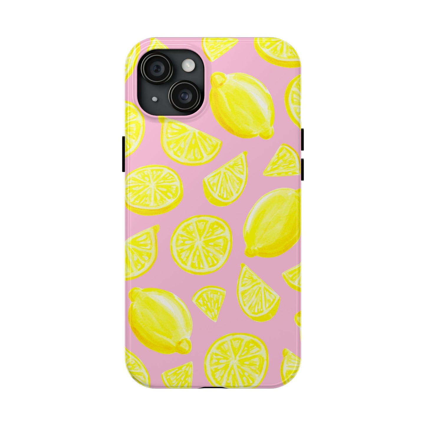 Bright Yellow Lemons Watercolor Illustrated Tossed Pattern Light Pink Tough Phone Case | Various Models