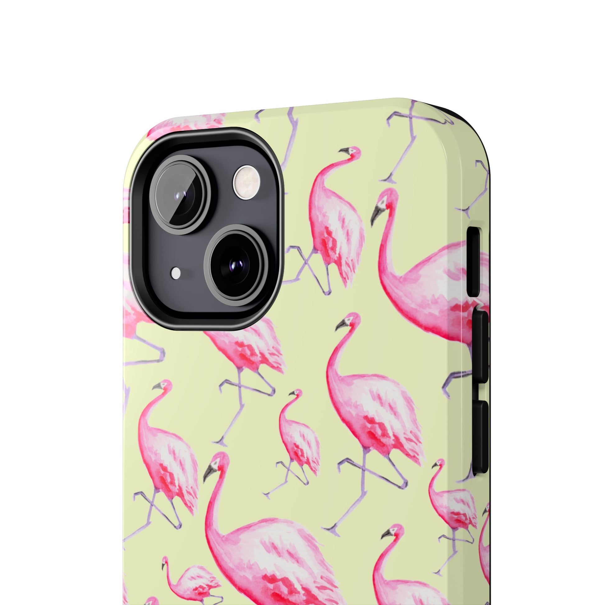 Pink Flamingos Watercolor Illustrated Tossed Pattern Yellow Phone Case | Various Models
