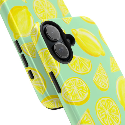 Bright Yellow Lemons Watercolor Illustrated Tossed Pattern Mint Green Tough Phone Case | Various Models
