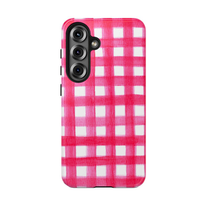 Hot Pink Gingham Watercolor Preppy Tough Phone Case | Various models Samsung Galaxy S25
