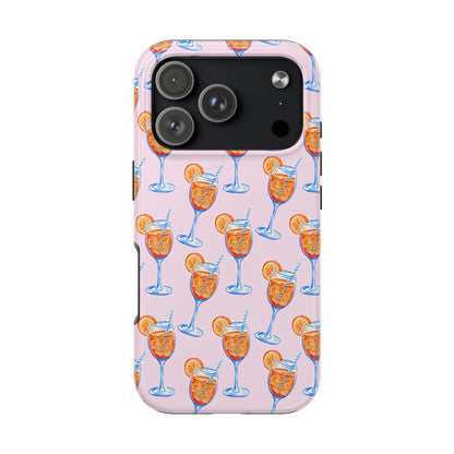 Orange & Blue Aperol Spritz Watercolor Patterned Blush Pink Tough Phone Case | Various Models iPhone 17 Pro