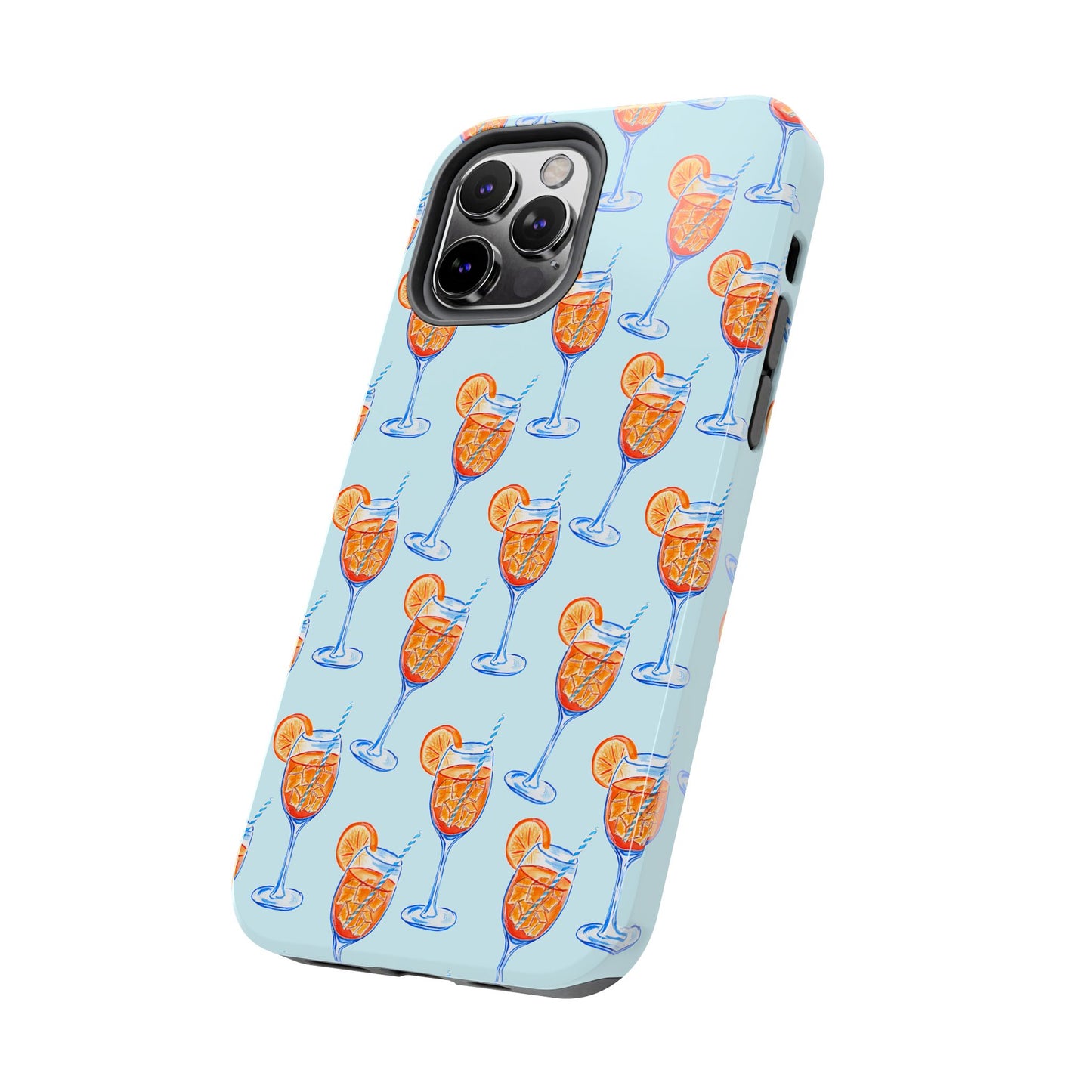 Orange & Blue Aperol Spritz Watercolor Pattern Turquoise Phone Case | Various Models