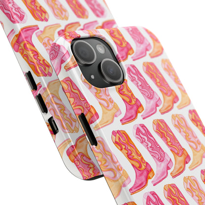 Rows of Hot Pink & Orange Cowboy Boots Tough Phone Cases | Various Models Available