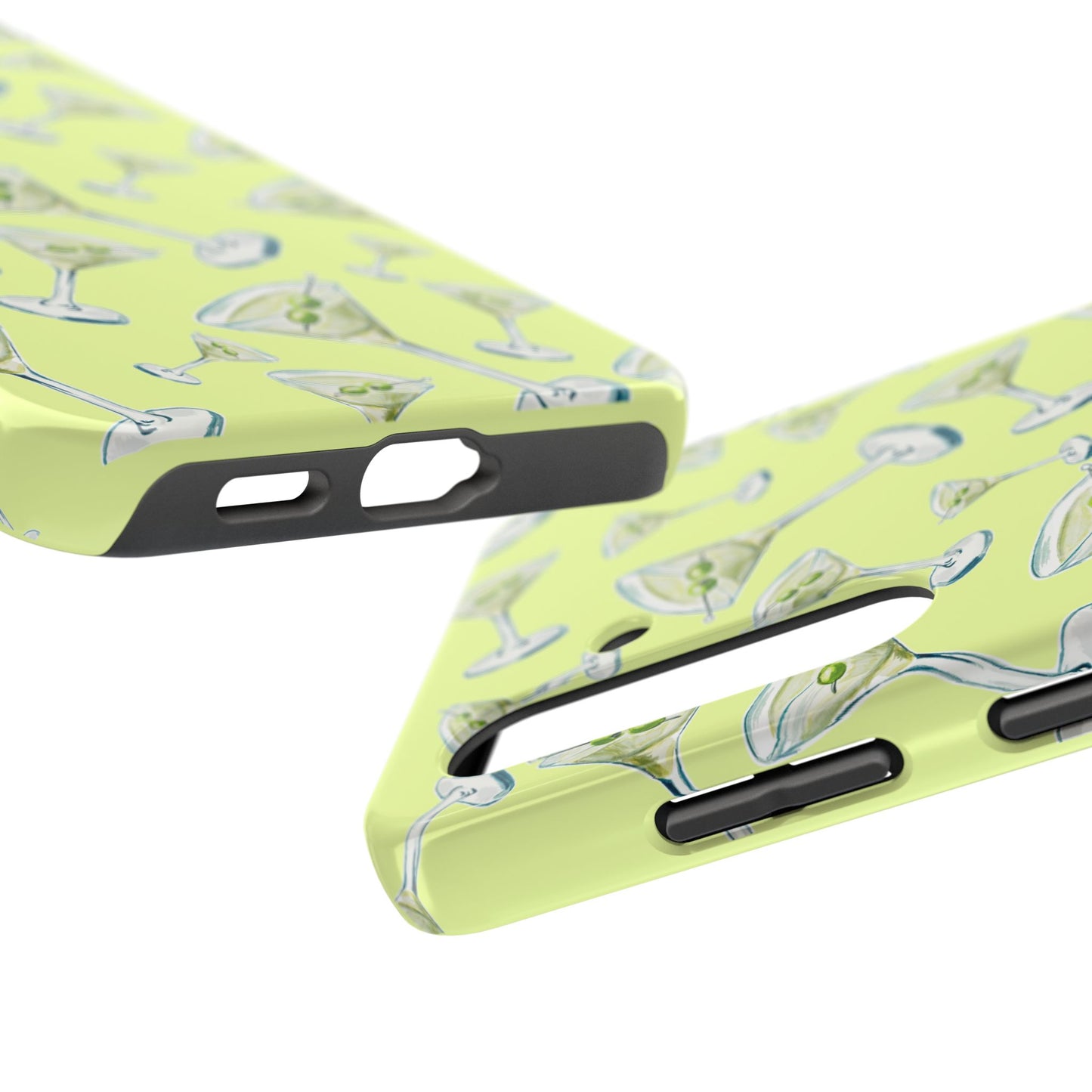 Watercolor Blue and Green Martinis Tossed Illustrated Pattern Yellow Tough Phone Case | Various Models