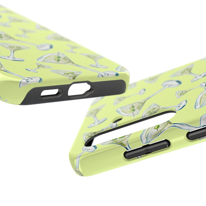 Watercolor Blue and Green Martinis Tossed Illustrated Pattern Yellow Tough Phone Case | Various Models
