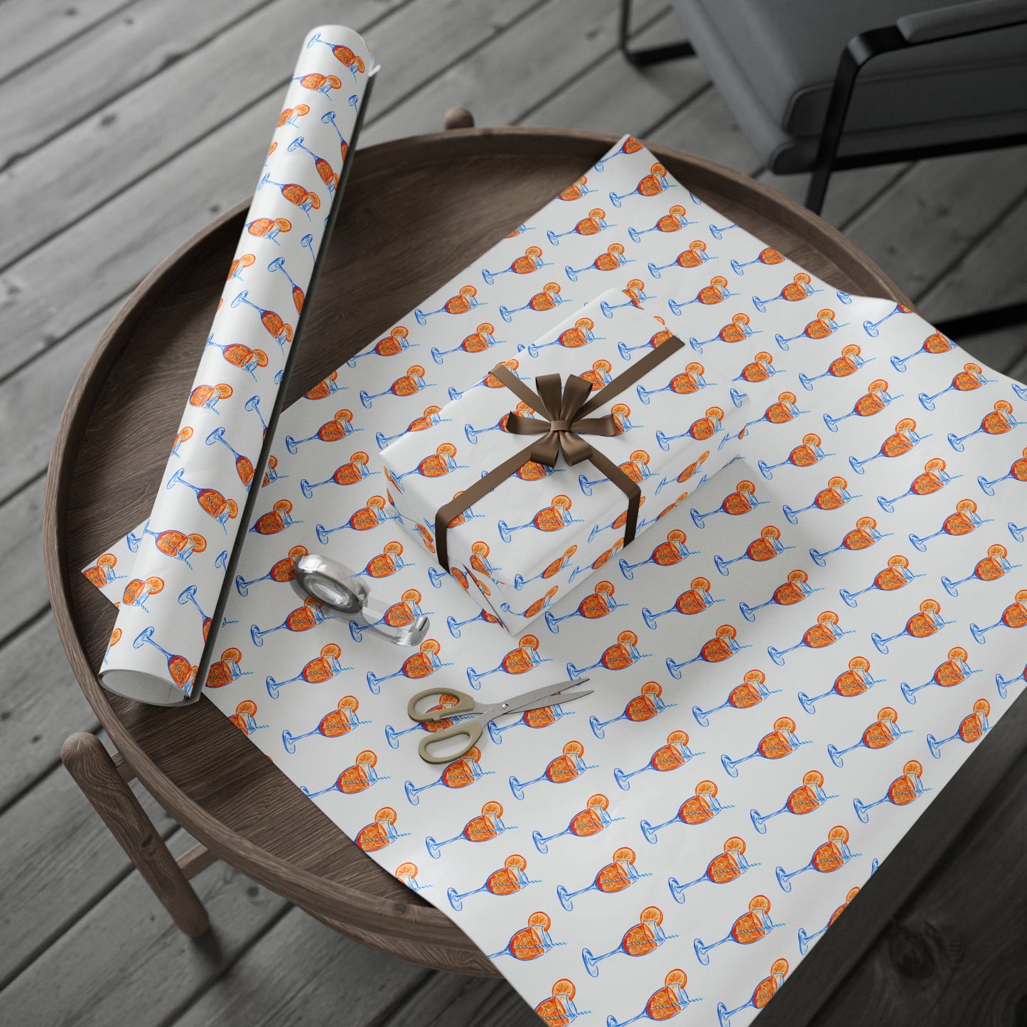 Aperol Spritz Gift Wrap Watercolor Illustrated | Matte or Glossy