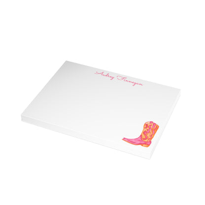 Stationery | Hot Pink & Orange Coastal Cowgirl Watercolor Cowboy Boot Personalized Postcard Bundle Set with Envelopes | Preppy Cute Gift