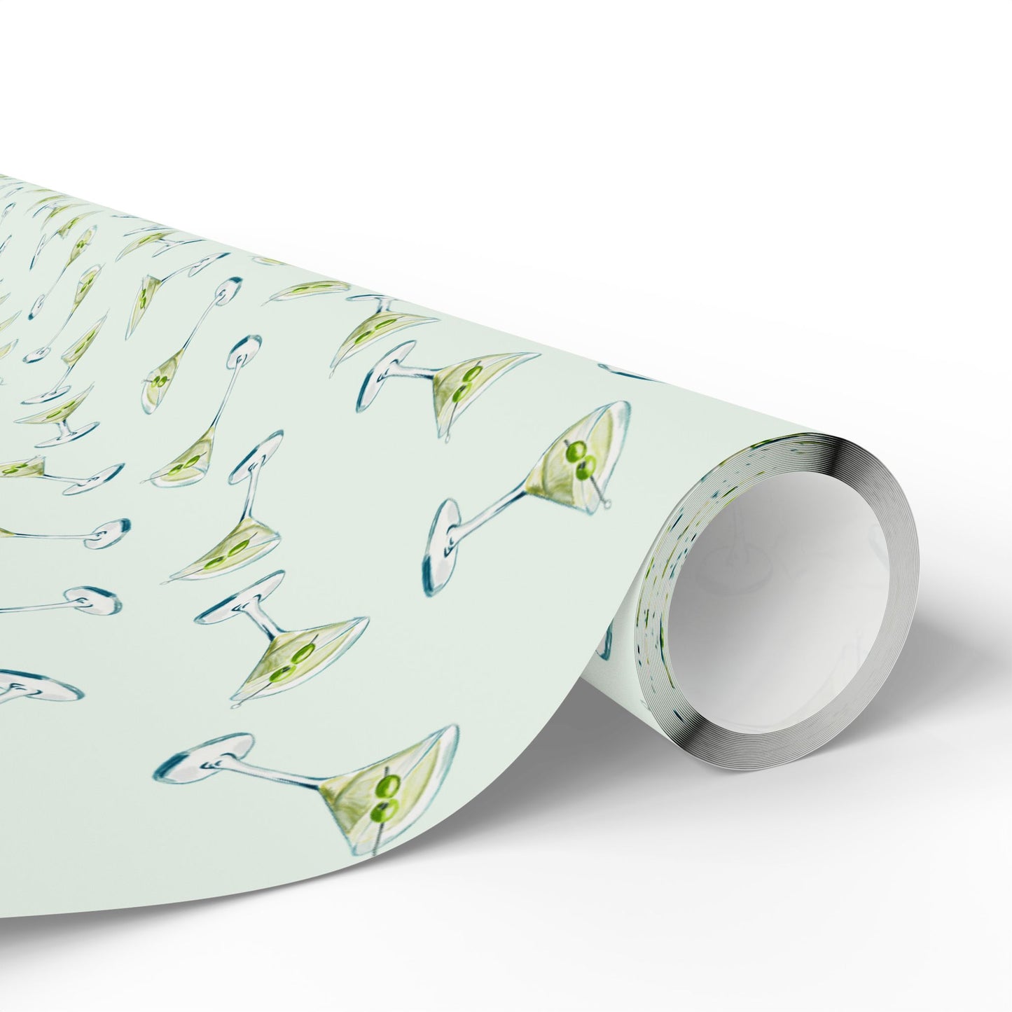 Gift Wrap | Mini Mint Green Watercolor Martini Tossed Pattern | Matte or Glossy | Festive Birthday Bachelorette Cocktail Gift Wrap