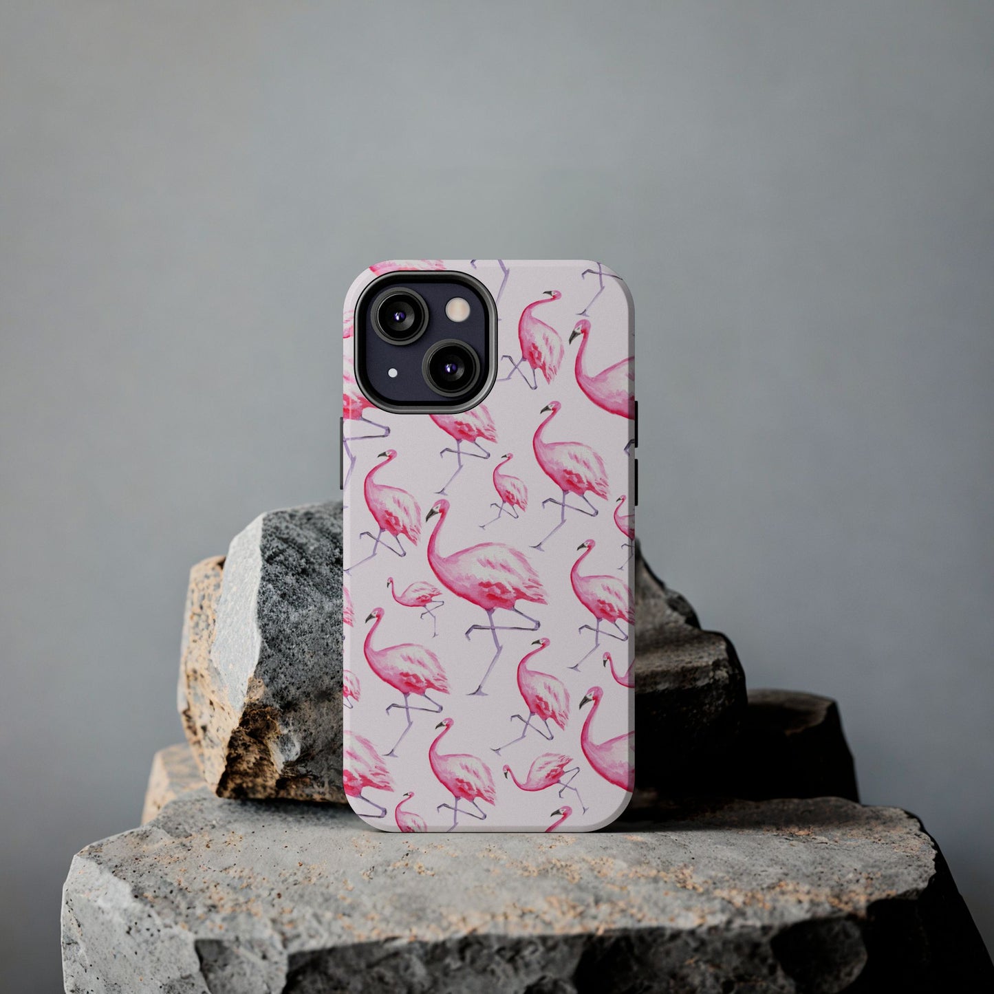 Pink Flamingos Watercolor Illustrated Tossed Pattern Blush Phone Case | Various Models