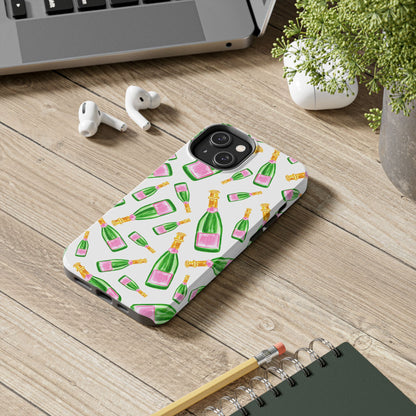 Copy of Tossed Pink and Green Watercolor Illustrated Champagne Bottles Pattern Tough Phone Case | Various Models