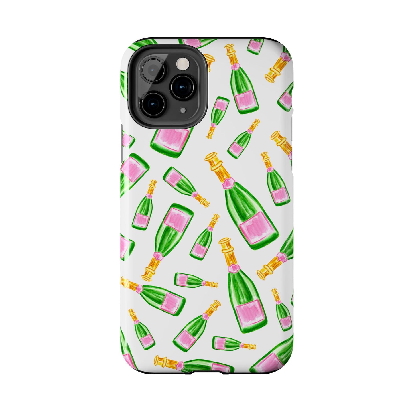 Copy of Tossed Pink and Green Watercolor Illustrated Champagne Bottles Pattern Tough Phone Case | Various Models
