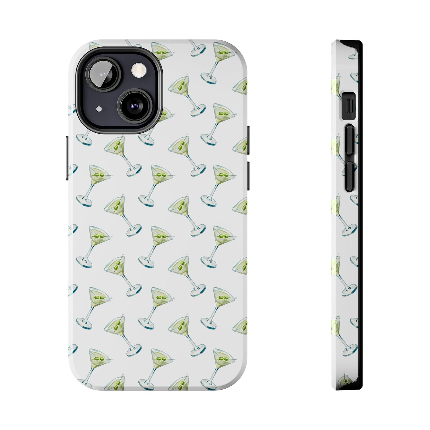 Martini Watercolor Illustrated Tossed Pattern Tough Phone Case | Various Models Available iPhone 13 Mini