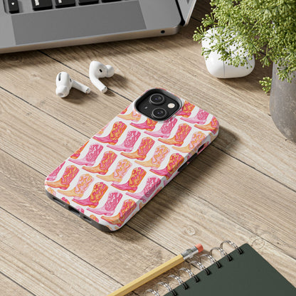 Rows of Hot Pink & Orange Cowboy Boots Tough Phone Cases | Various Models Available