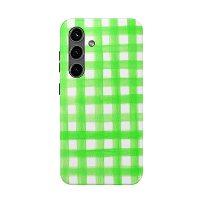 Lime Green Gingham Watercolor Illustrated Tough Phone Case | Various Models Available
