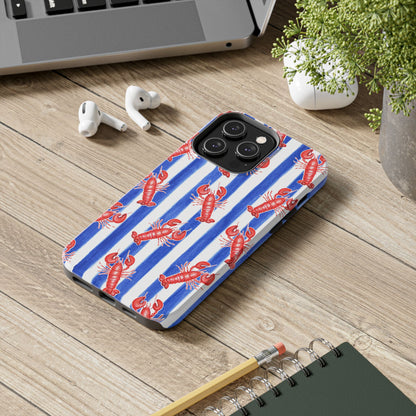Blue & White Strip Red Lobster Watercolor Patterned Phone Case | Various Models
