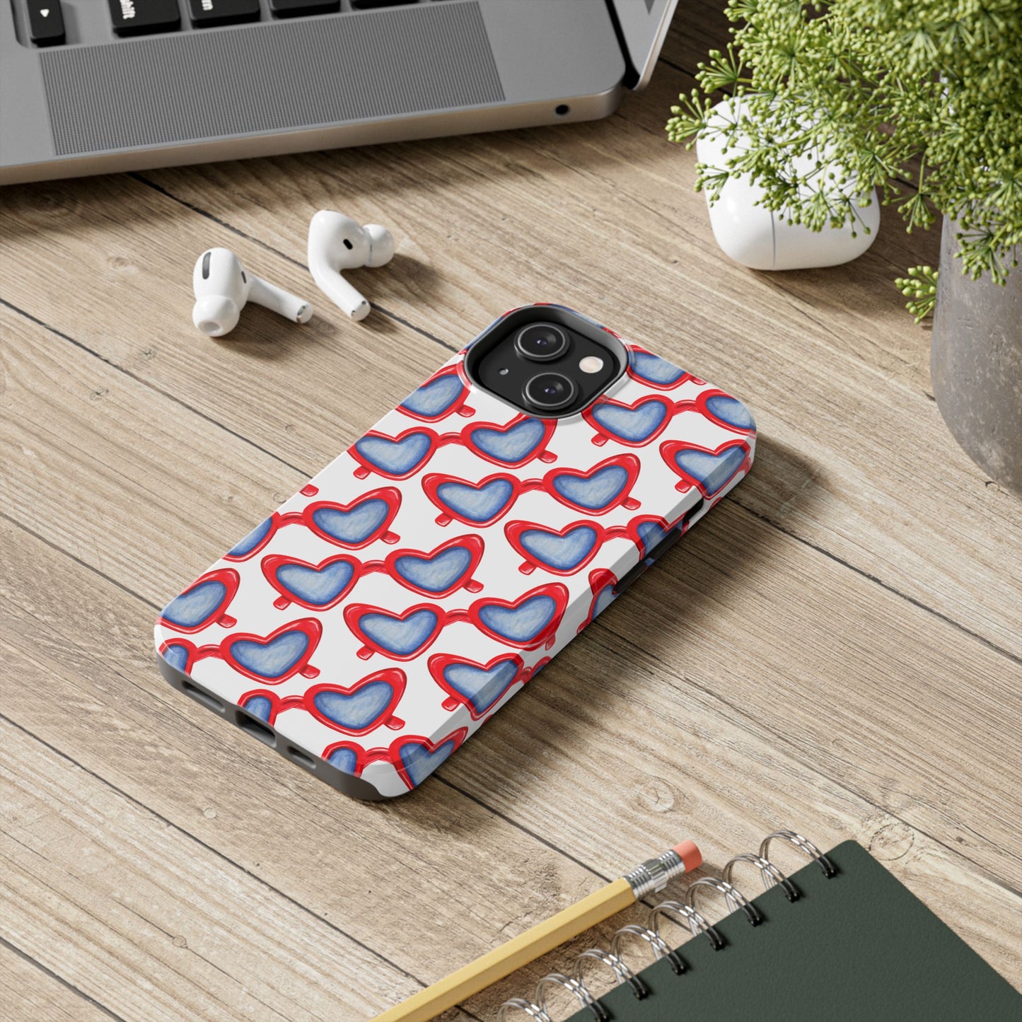 Red Heart Shaped Sunglasses Watercolor Illustrated Tough Phone Case | Various Models