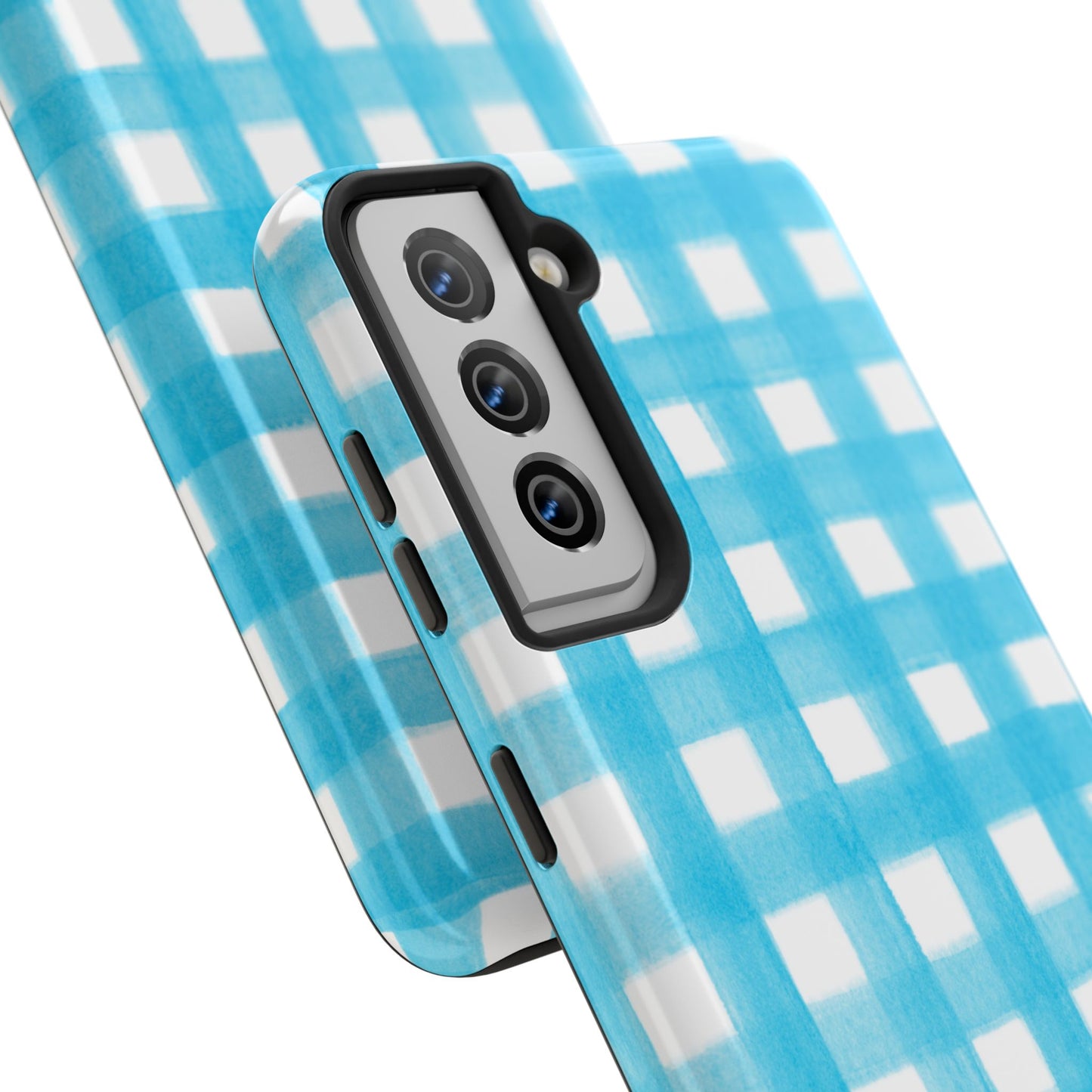 Turquoise Gingham Watercolor Illustrated Tough Phone Case | Various Models Available