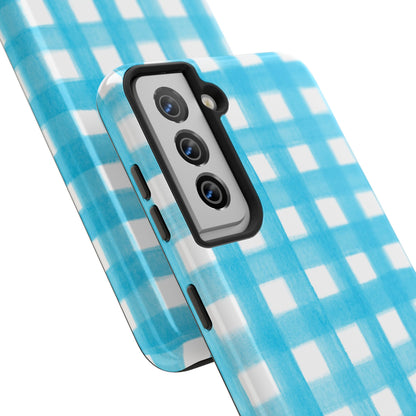 Turquoise Gingham Watercolor Illustrated Tough Phone Case | Various Models Available
